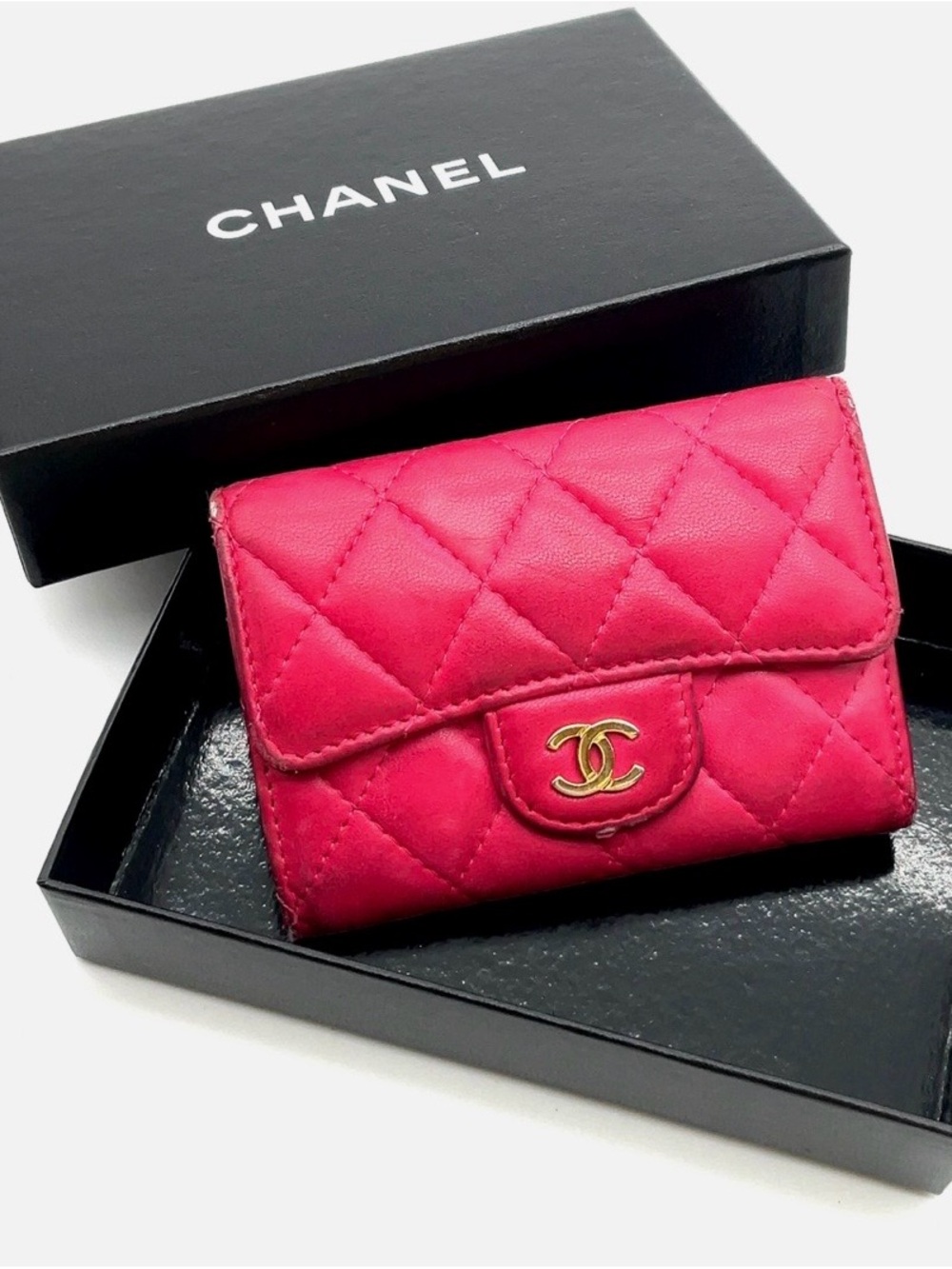 CHANEL Hot Pink Quilted Lambskin Small Wallet -GHW